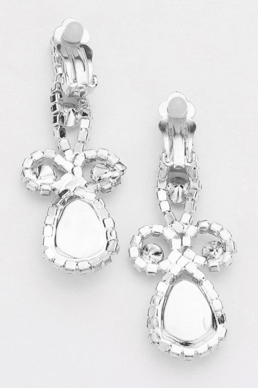 Confidence Silver Teardrop Crystal Rhinestone Vine Drop Collar Necklace & Clip on Earrings Set