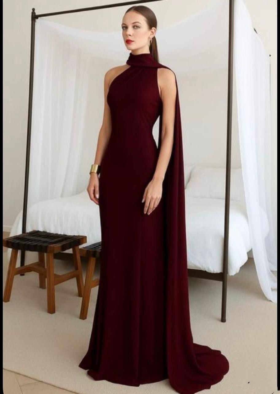 Sexy Mermaid High Neck Burgundy Formal Dress Long Prom Dresses N2693