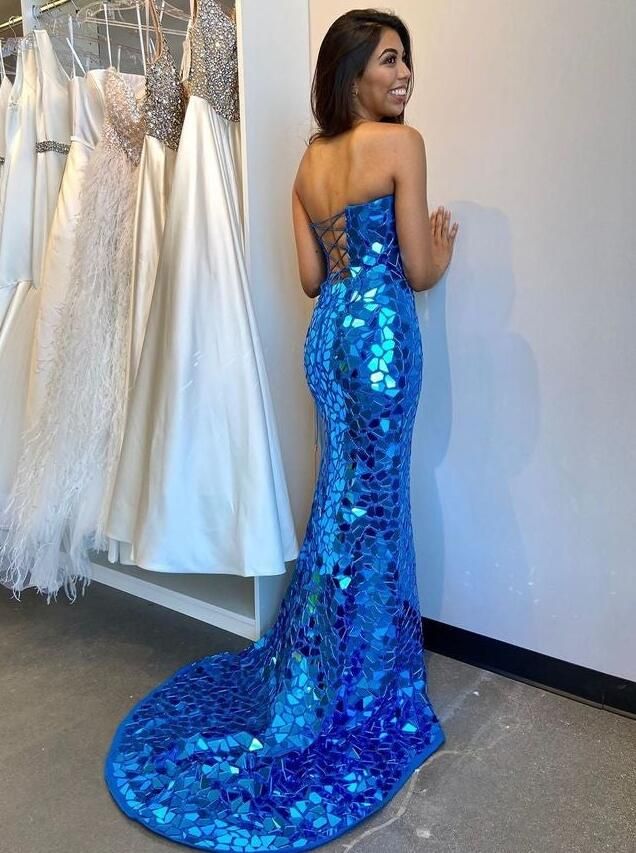 Women's Cocktail Party Gowns Mermaid Charming Sweetheart Royal Blue Prom Dresses AB1912