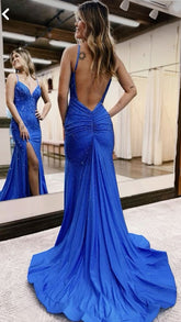 Sparkly Mermaid Royal Blue Backless Sleeveless Formal For Women Girls Teens Prom Dresses N2282
