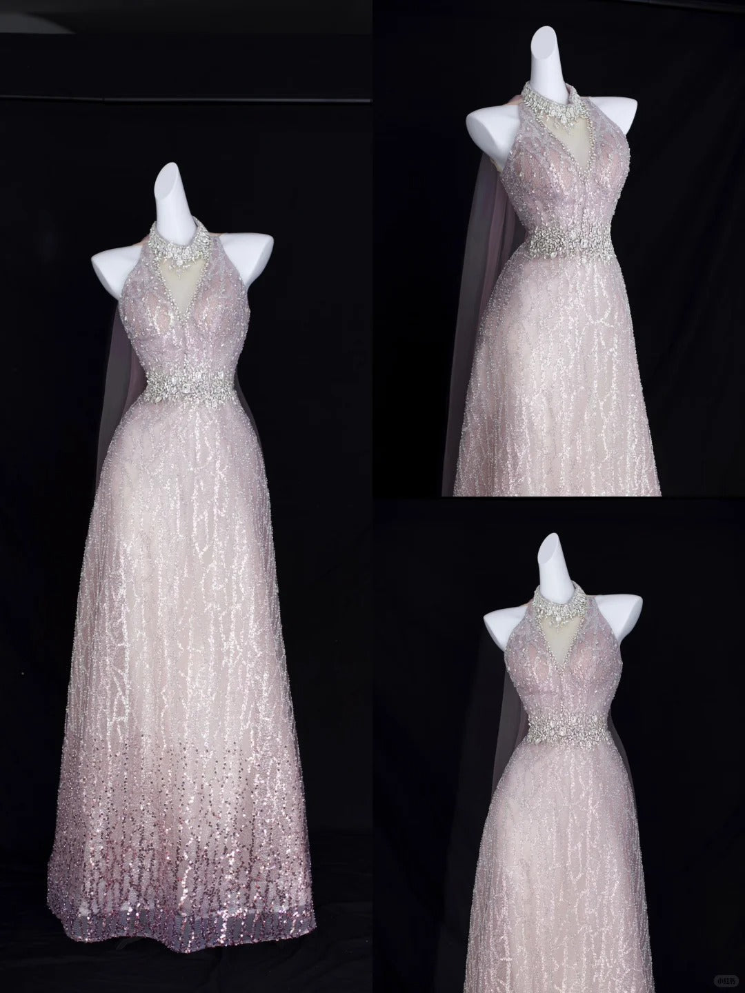 Elegant A Line Halter Blush Pink With Beading Formal Dress Sequin Birthday Prom Dresses N2829
