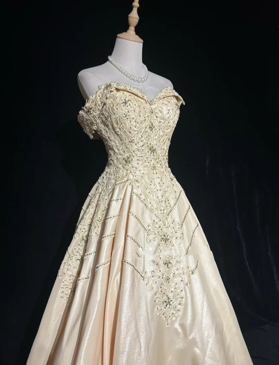 Vintage Prom Dresses 80s Ball Gown Off The Shoulder Champagne With Beading Evening Outfits N3468