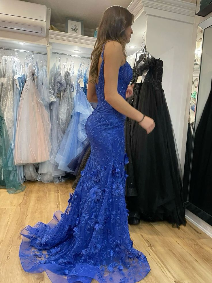 Elegant Slimming Royal Blue Tulle Prom Dress Long Floor-length Party Dresses Online AB1686