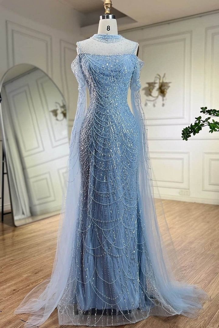 Sparkly Mermaid Off The Shoulder Blue Sequin Long Evening Party Gowns Evening Dress Special Formal Dresses Prom Dress AB1674