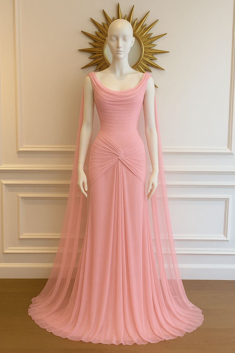 Magnificent Mermaid Cowl Nekline Pink Sleeveless Chiffon Long Formal Dress Gown Prom Dresses N2546
