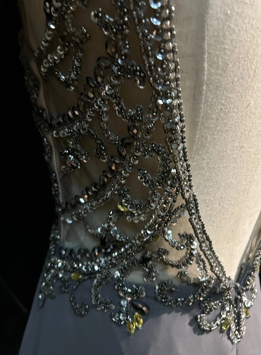 Vintage Prom Dresses 80s A Line Scoop Grey Sleeveless Chiffon With Beading Semi Formal Evening Outfits N3615
