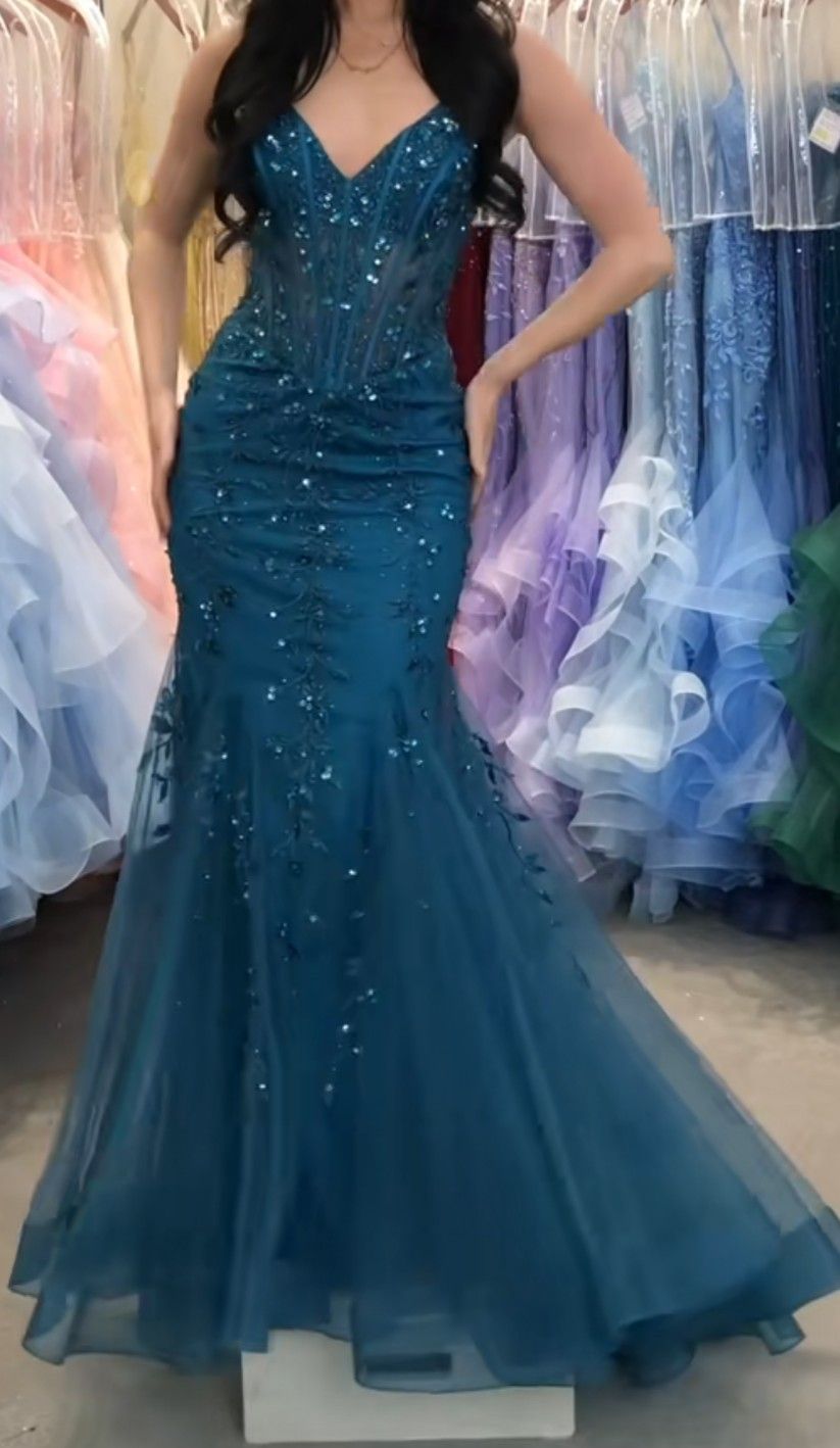 Elegant Slimming Dark Green Tulle Prom Dress Long Floor-length Party Dresses Online AB1687