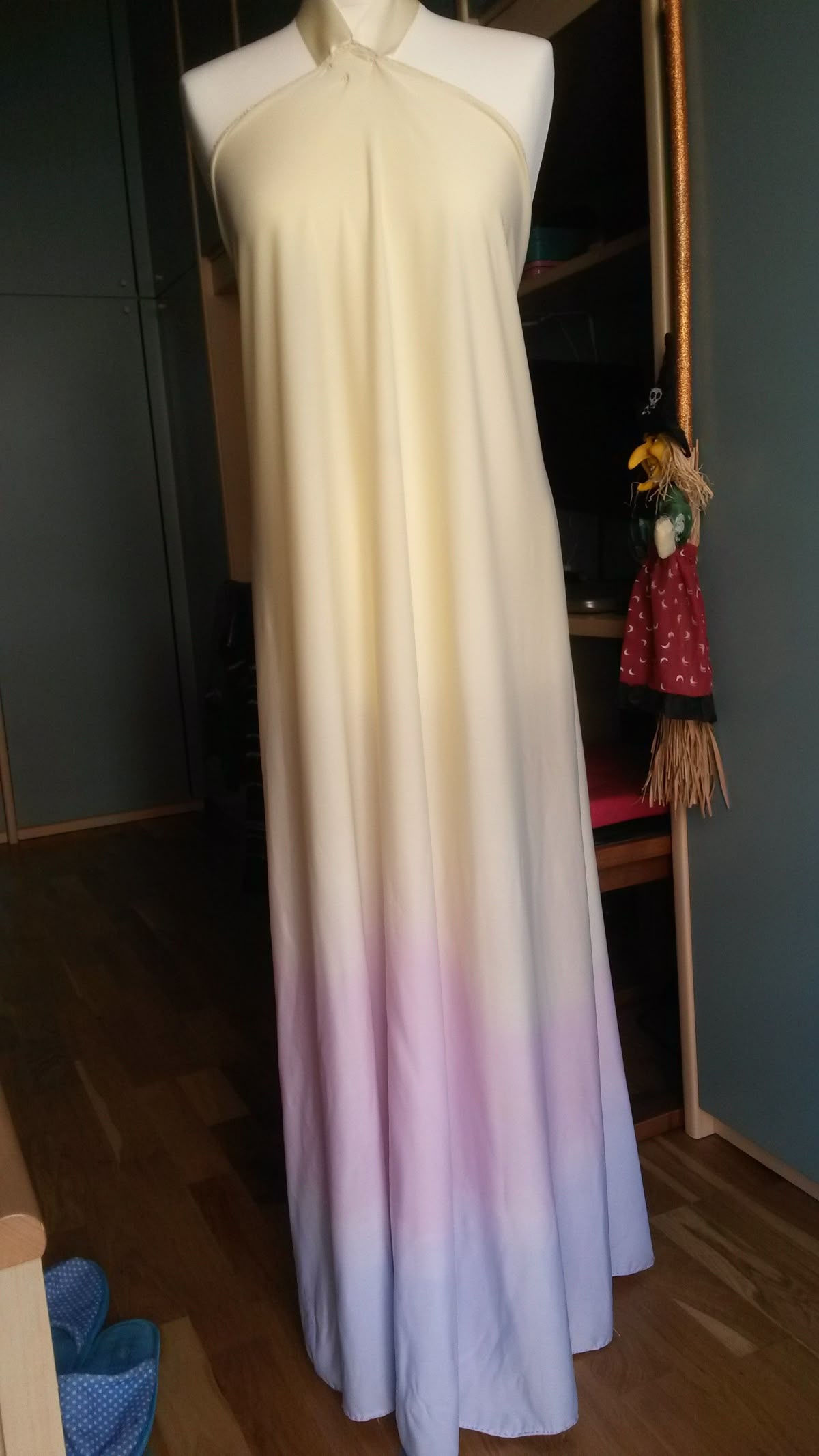 Women Tie Dye Maxi Dress A line Halter Yellow Gradient Hollow Out Long Summer Prom Dresses N2356