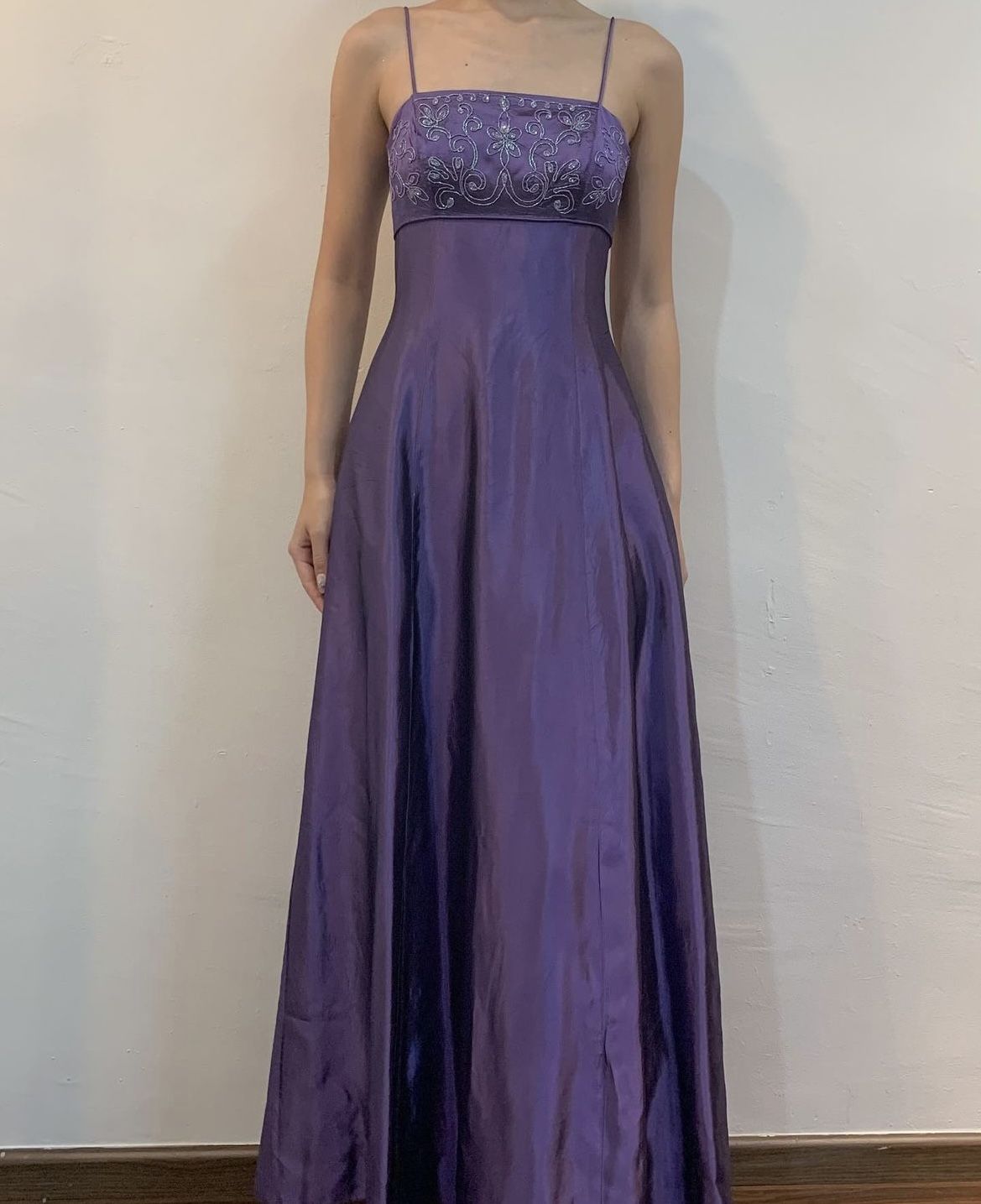 Vintage A Line Spaghetti Strap Grape With Beading Sleeveless Long Formal Dress Evening Gown Prom Dresses N2555