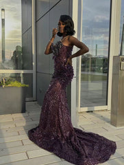 Sexy Special Occasion Dress Mermaid Sweetheart Grape Sequins Prom Dresses With Beads Gem Party Dress Long Evening Dresses AB2103