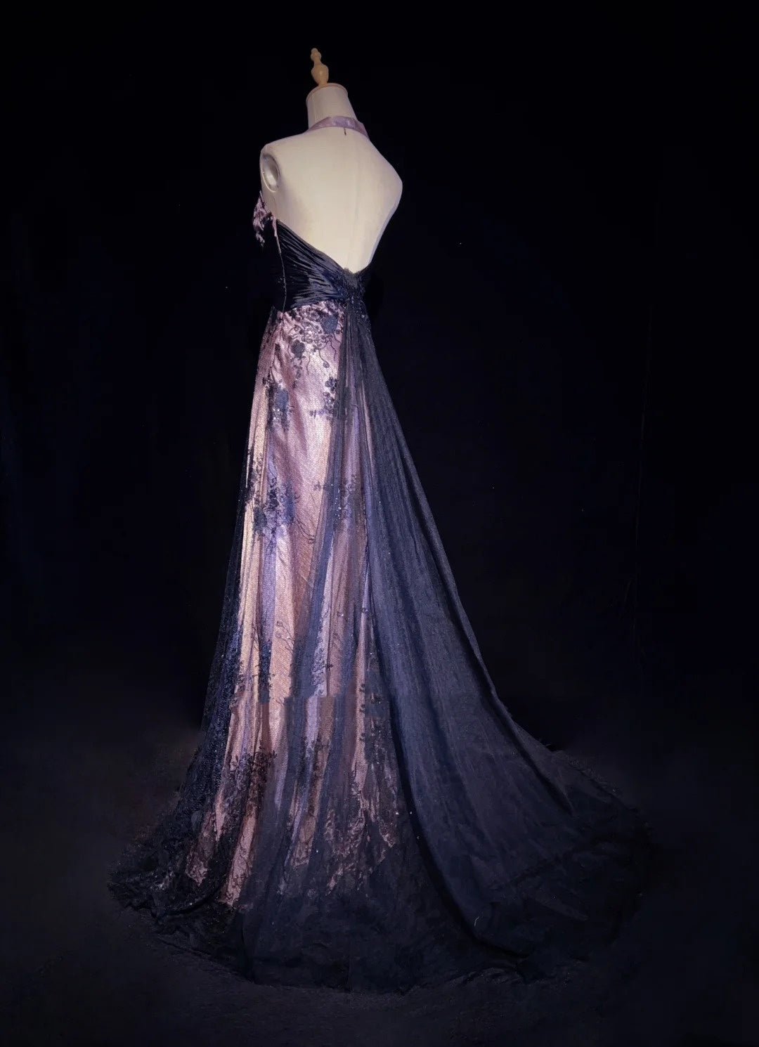 Vintage Prom Dresses Inspo A line Halter Pink Satin Black Lace With Backless For Women Formal Dress N3254