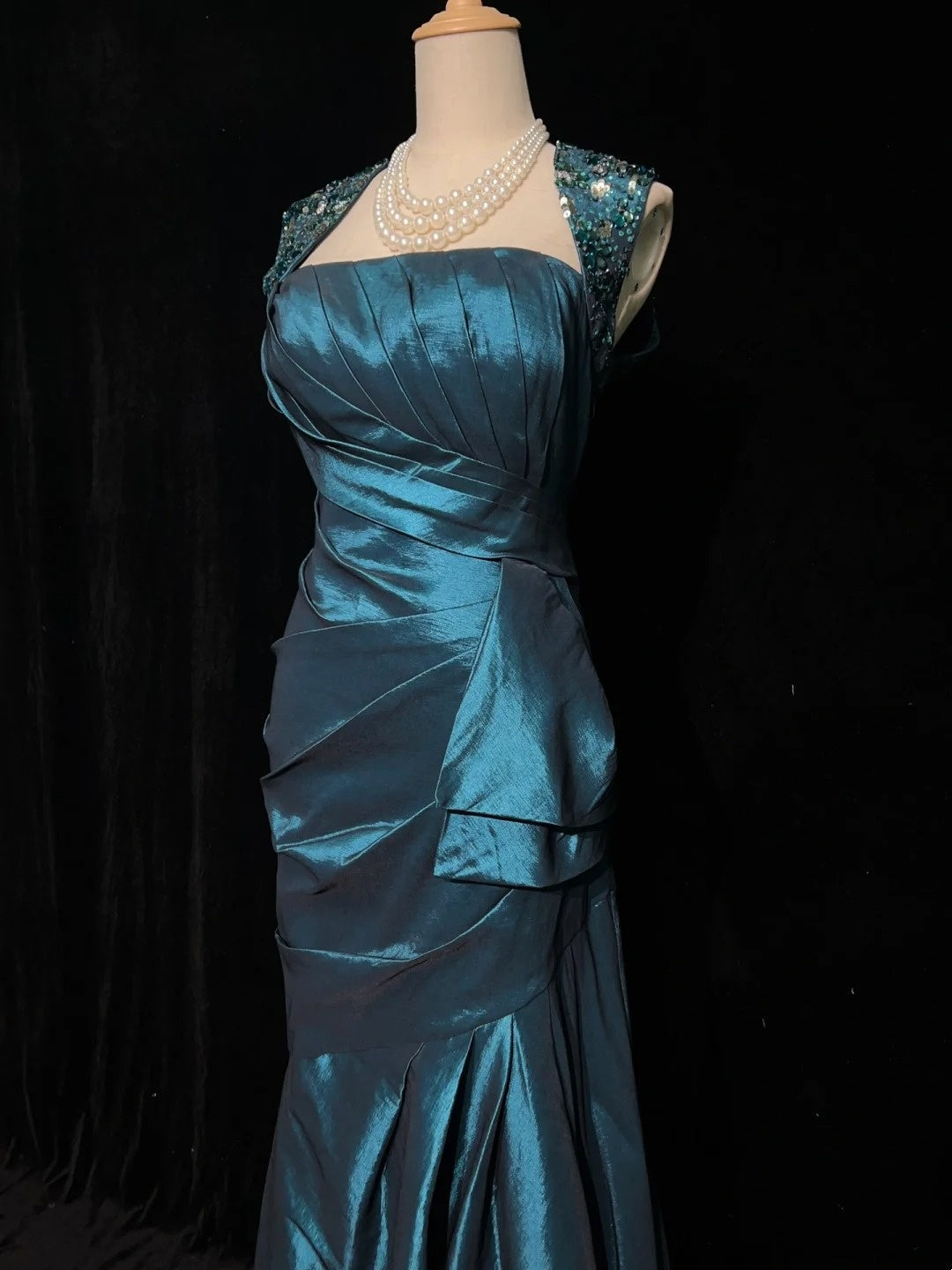 Beautiful Prom Dresses Mermaid Square Neck Teal Backless With Ruffled Bodice Long Evening Outfits N3363