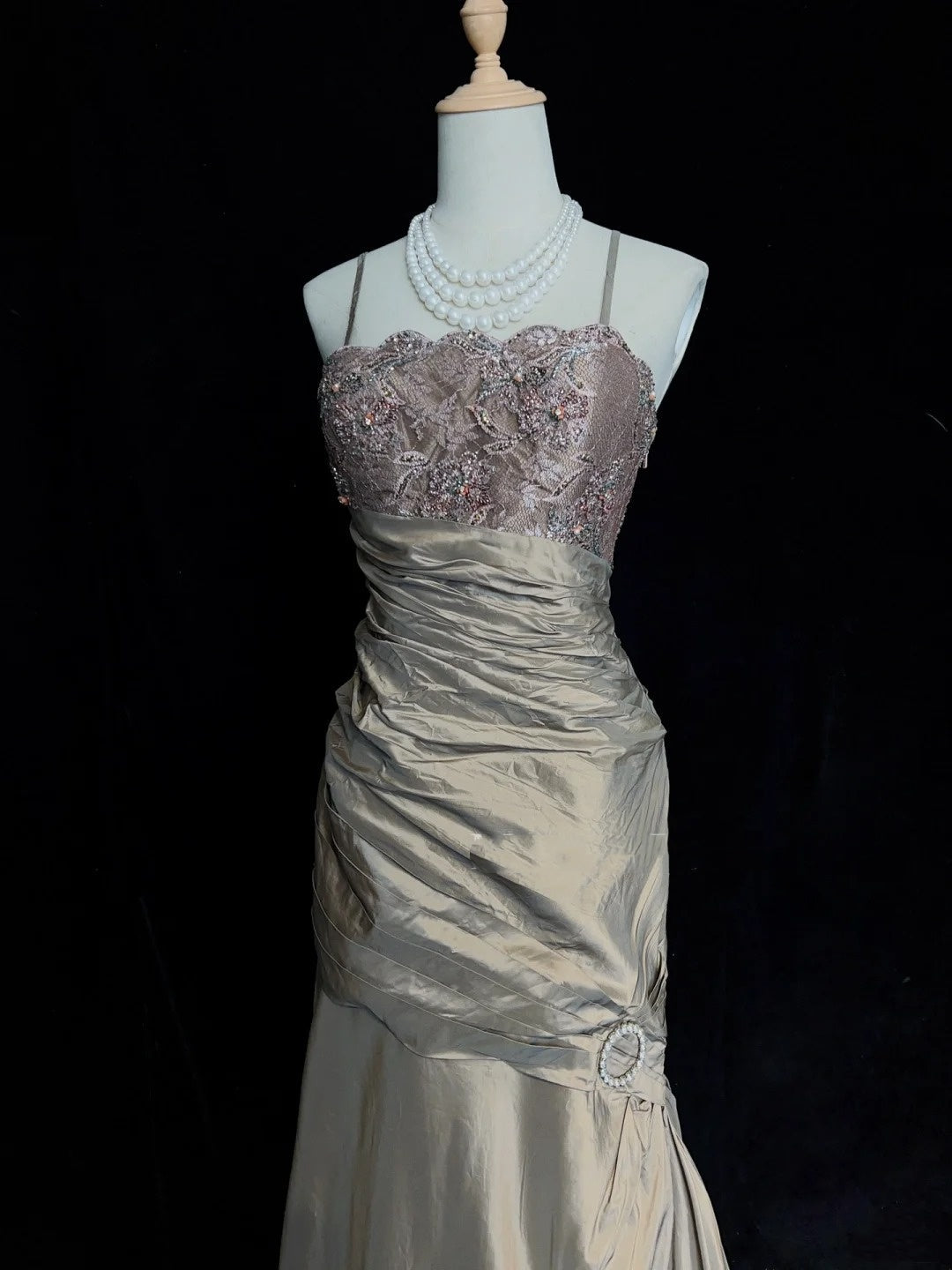 Vintage Prom Dresses Inspo Mermaid Spaghetti Strap Taffeta Long 1990s With Beaded Lace Formal Gowns N3384