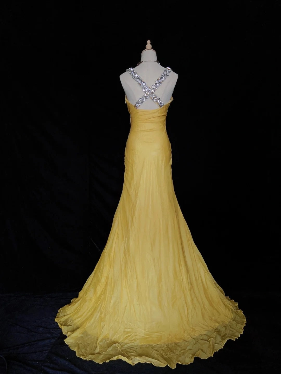 Beautiful Prom Dresses Mermaid Spaghetti Strap Yellow Chiffon With Beading Long Evening Outfits N3325