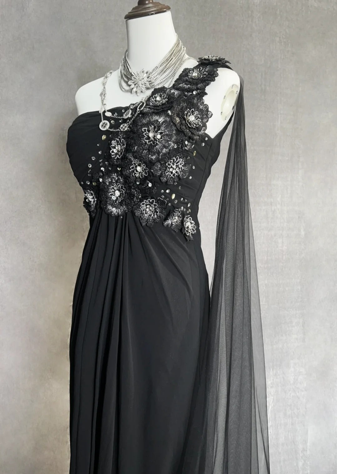 Charming Prom Dresses Mermaid One Shoulder Black Tie Dress With Beaded Long Formal Evening Outfits N3699