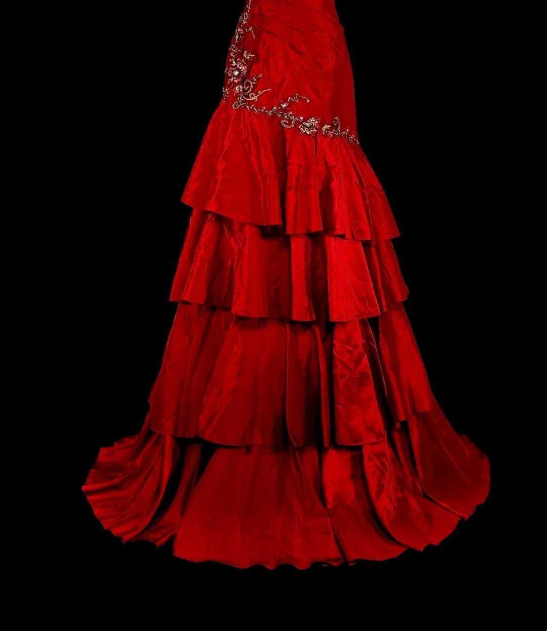 Vintage 1980s Mermaid Spaghetti Straps Red With Appliques Sleeveless Long Prom Formal Dresses N1601