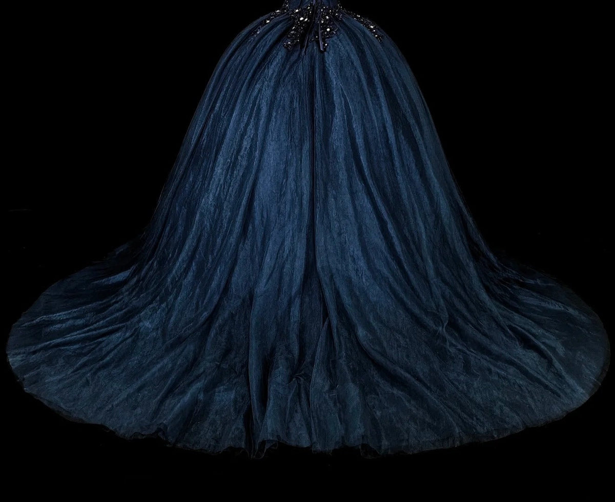 Vintage Ball Gown Sweetheart Navy Blue Tulle 80s Evening Gowns Formal 16th Birthday Dress Long Prom Dresses N1757