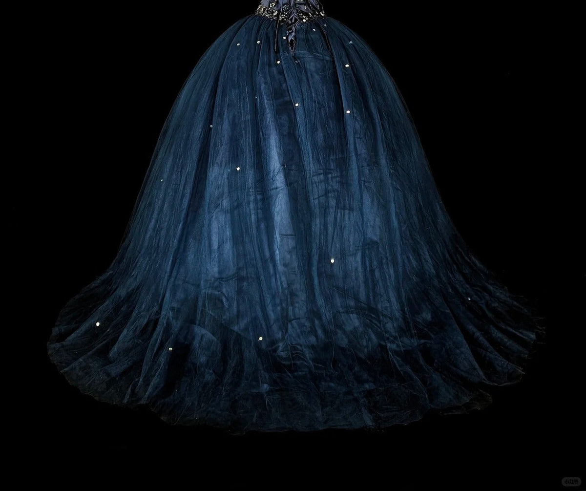 Modest Prom Dresses Ball Gown Navy Blue Tulle Sleeveless Sweet 16 Dress Formal Evening Outfits N3515