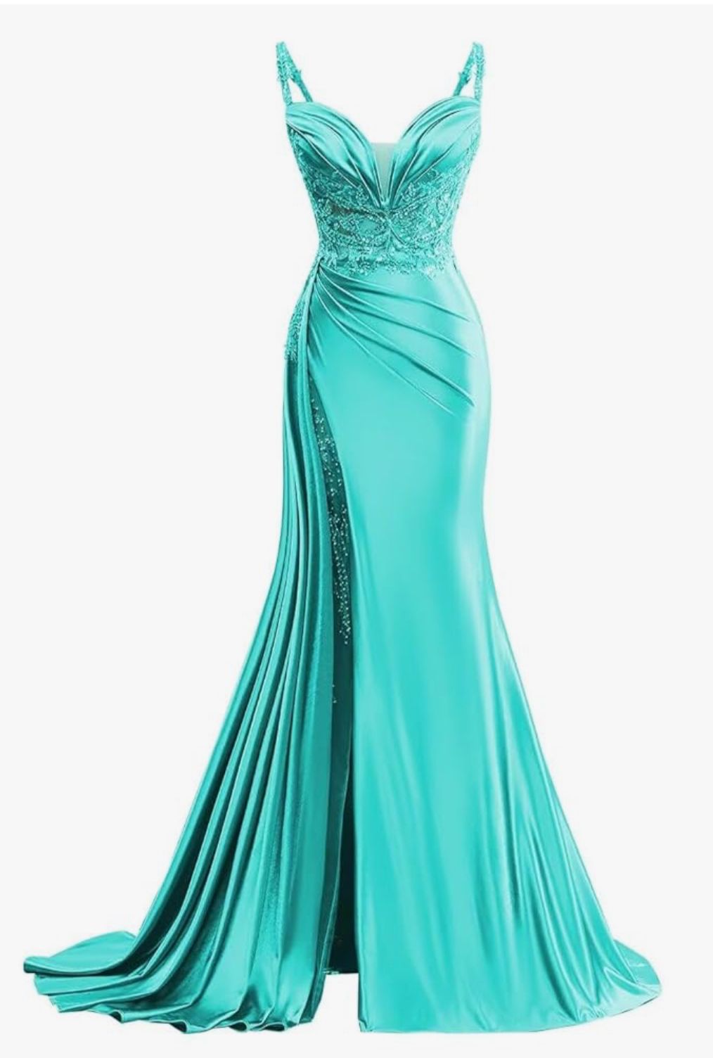Vintage Mermaid Spaghetti Straps Blue Satin Slit Long Formal Prom Dresses Night Outfits Party Gowns AB2187