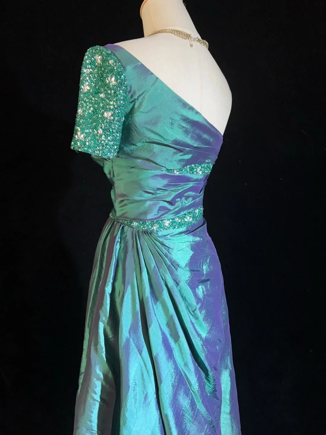 Modest Prom Dresses Mermaid One Shoulder Blue Satin With Beaded Long Evening Outfits N3467