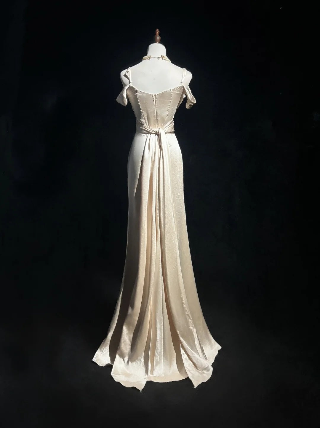 Vintage Prom Dresses 80s Mermaid Spaghetti Strap Champagne Satin Floor Length Evening Outfits N3458