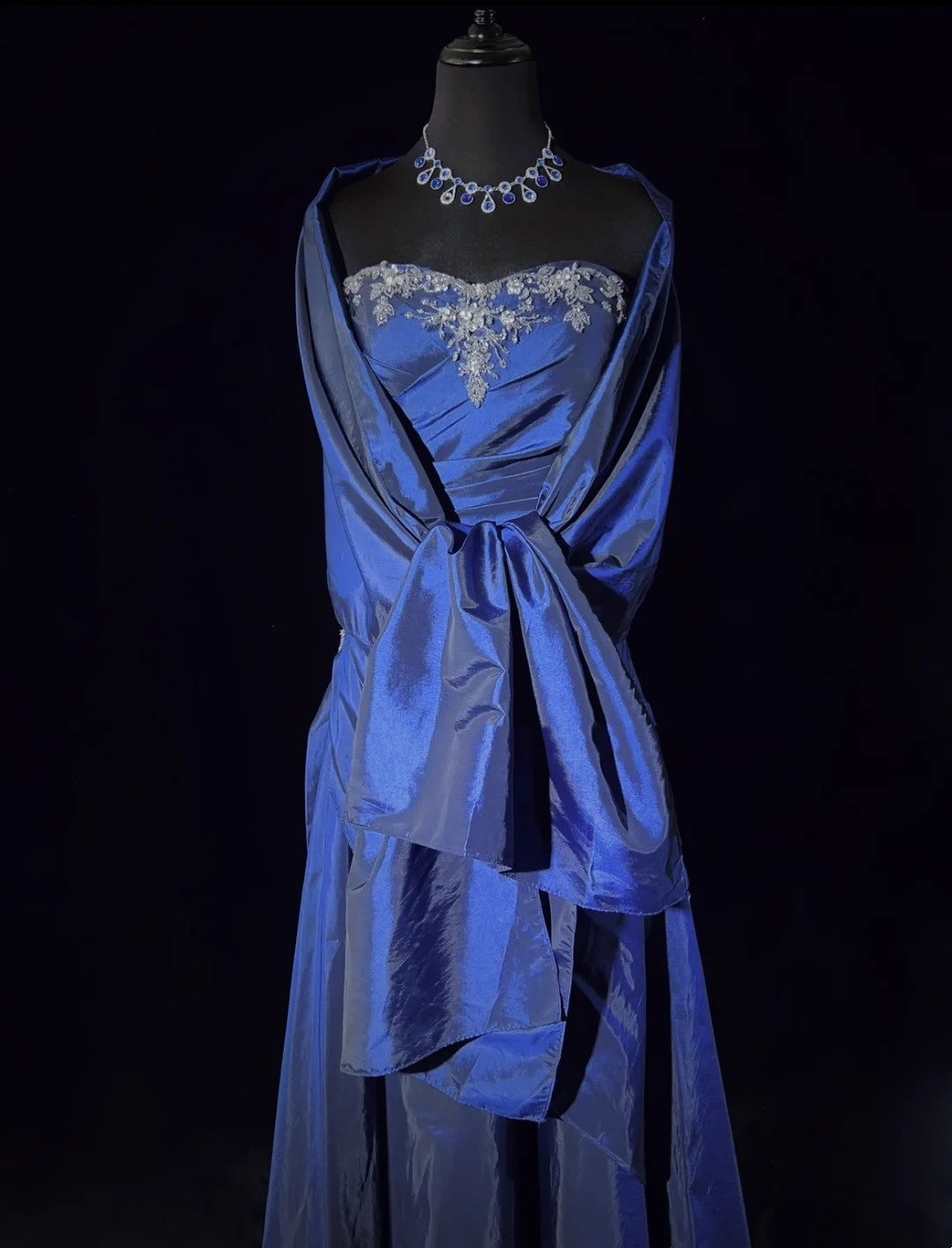 Vintage Prom Dresses A line Sweetheart Navy Blue Taffeta With Beaded Cape 90s Long Formal Gown N2904
