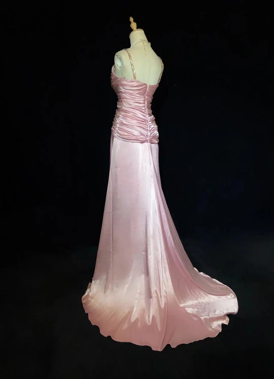 Vintage Prom Dresses 80s Mermaid Spaghetti Strap Pink Satin Long Formal Evening Outfits N3479