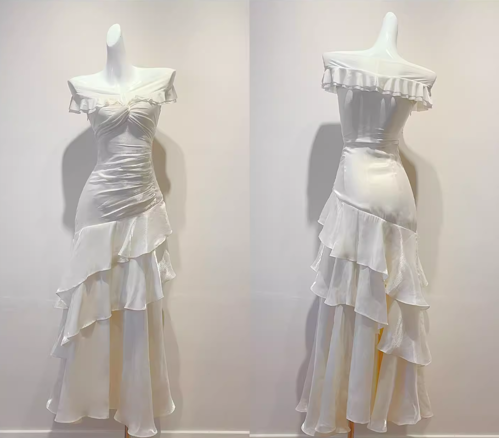 Elegant Mermaid Off The Shoulder White Long Prom Dresses 16th Nigh Party Birthday Outfits AB2504