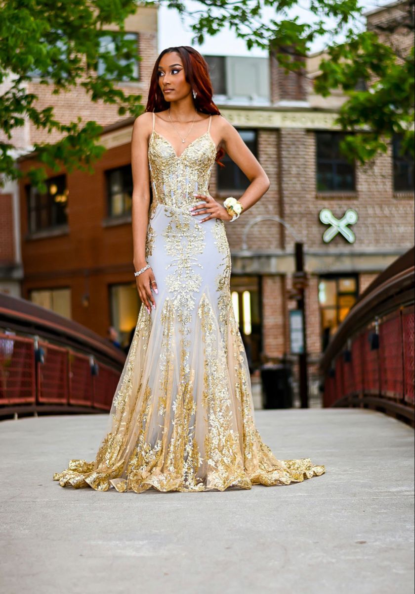 Sexy Mermaid Spaghetti Straps Gold Sequin Inspo For Black Women Girls Formal Party Gowns Long Prom Dresses AB1763