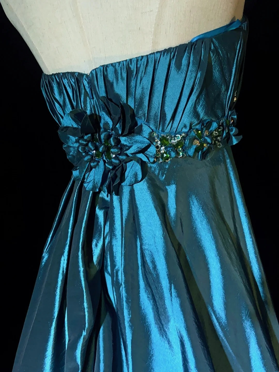 Vintage Prom Dresses Inspo A line Strapless Teal Blue Satin With Folded For Women Formal Dress N3258