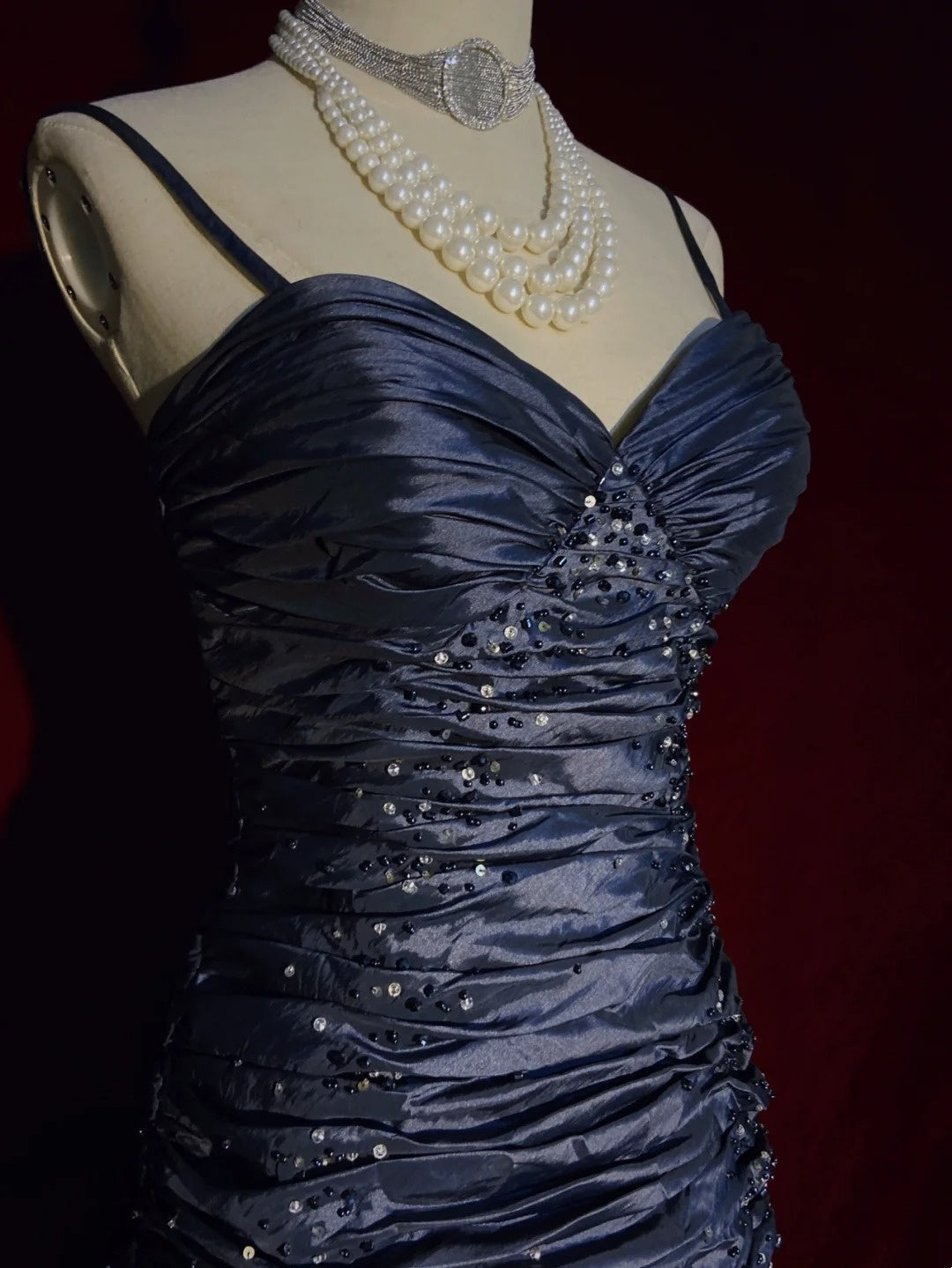 Modest Prom Dresses Mermaid Spaghetti Strap Dark Navy Blue Sleeveless Long Formal Evening Outfits N3626