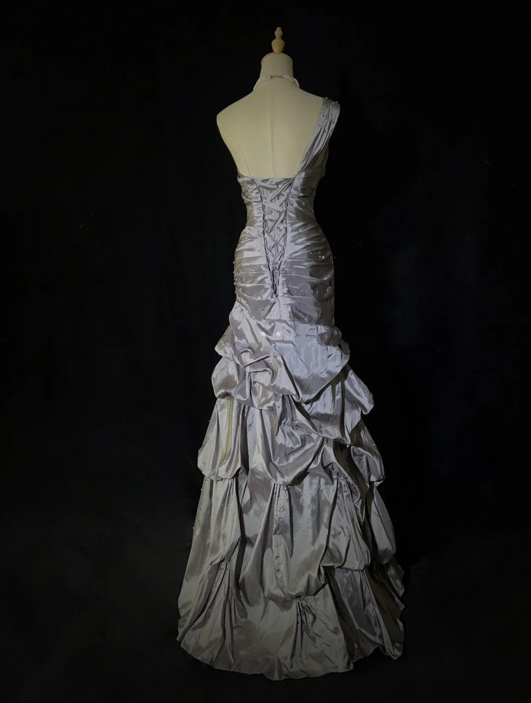 Dreamy 90s Prom Dresses Mermaid One Shoulder Grey With Beading Formal Evening Outfits N3819