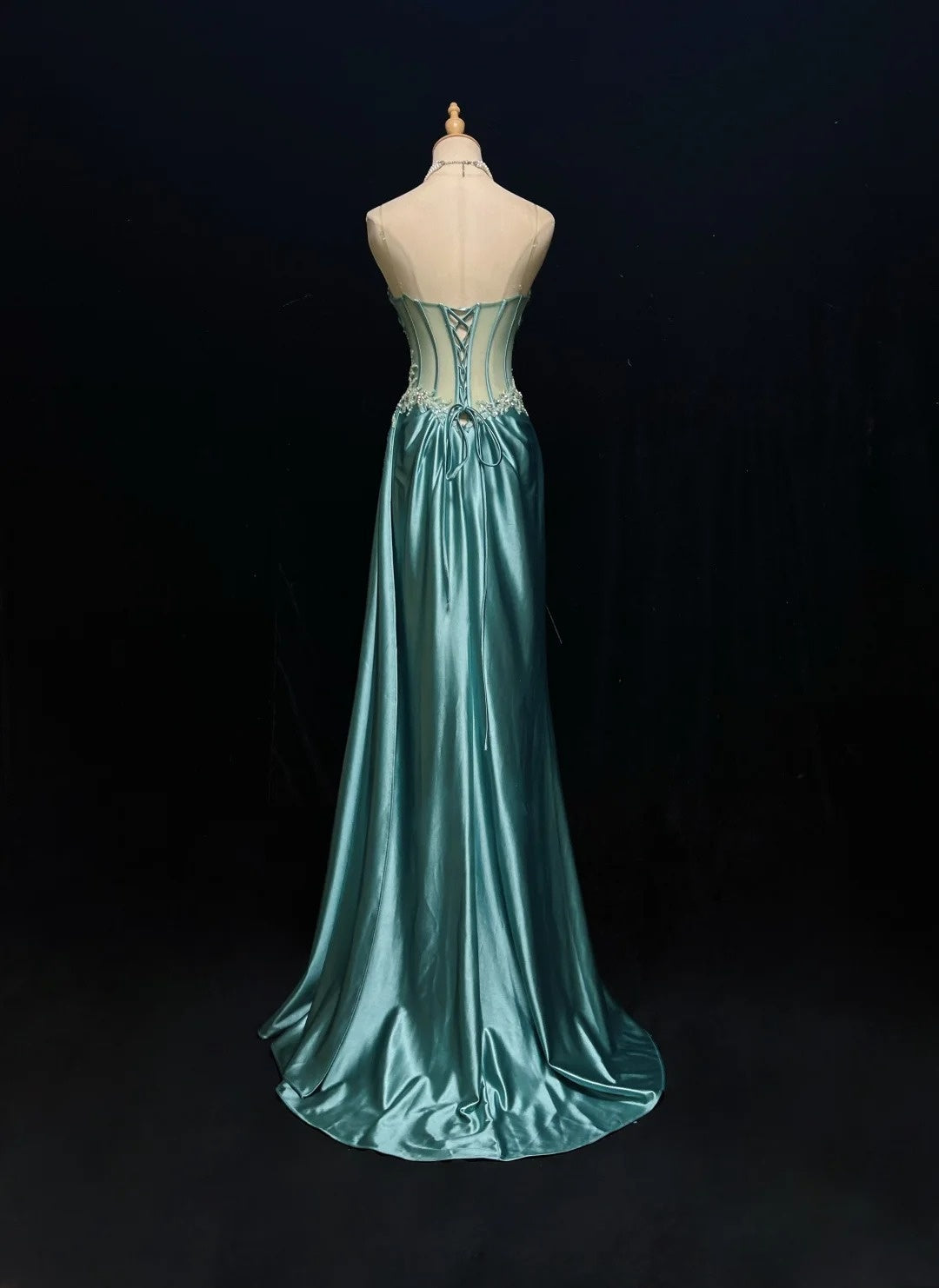 Elegant Prom Dresses Inspo Mermaid Spaghetti Strap Blue Satin With Ruffled Beading For Women Formal Dress N3228