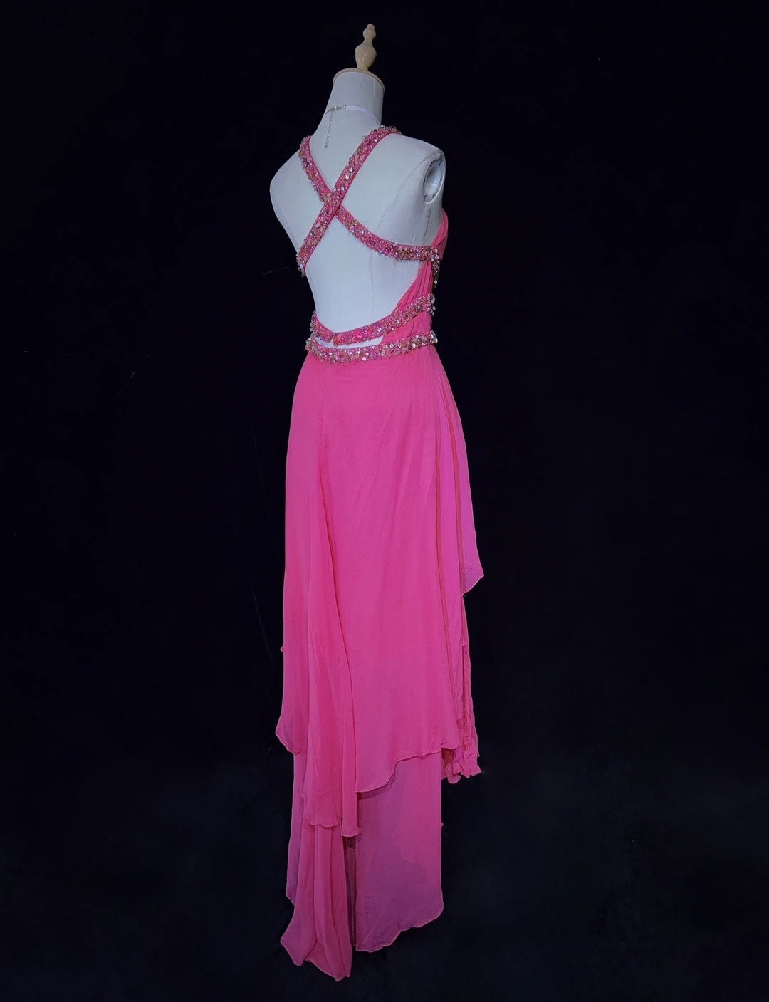 Glamour Prom Dresses High Low Halter Hot Pink Chiffon With Beading Formal Evening Outfits N3842