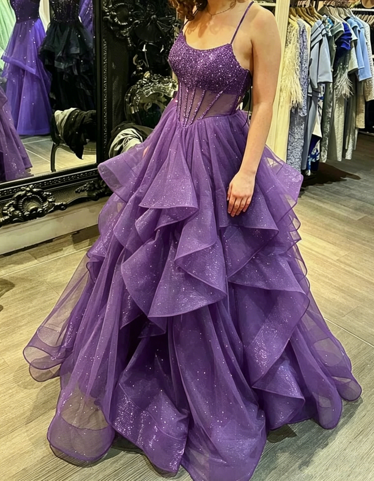 Classy Ball Gown Sheer Corset Prom Dress Inspo For Women Girls Formal Party Gowns Long Formal Dresses AB1844