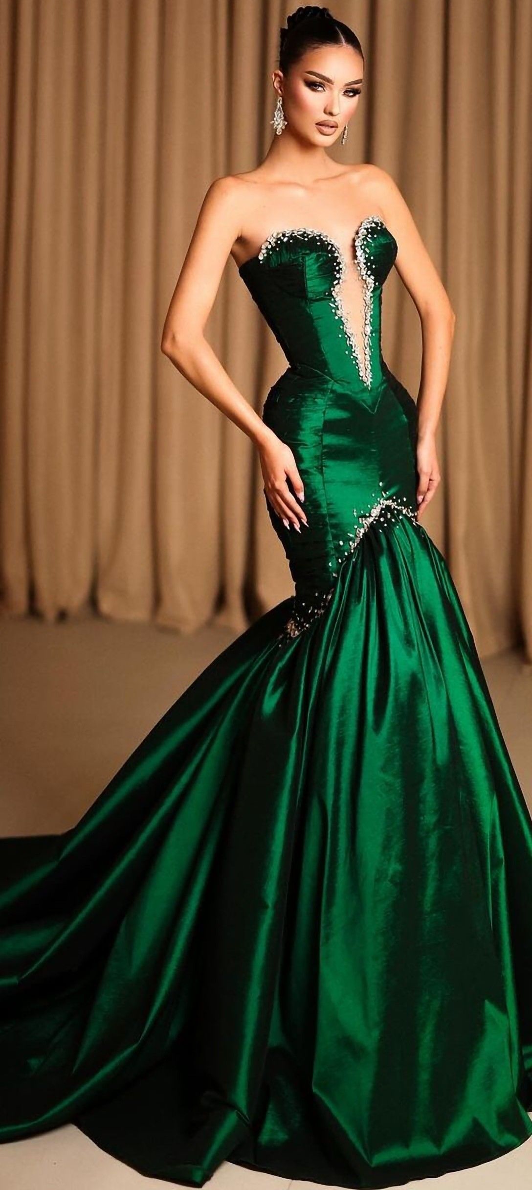 Classy Prom Dresses Impress Outfit Mermaid Strapless Dark Green Satin Long Semi Formal Party Dress For Teens High Schools AB1972