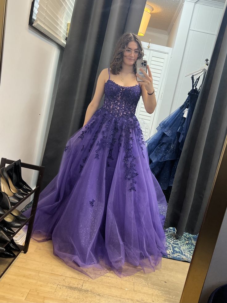 Classy Prom Dresses Impress Outfit Ball Gown Spaghetti Straps Tulle Grape Long Semi Formal Party Dress For Teens High Schools AB1973