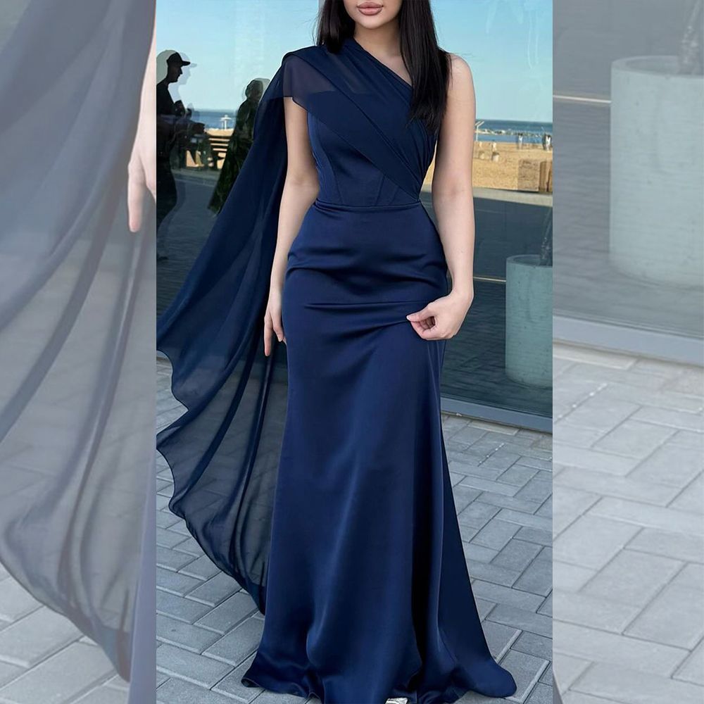 Elegant Evening Dresses Navy Blue Mermaid Prom Dress for Women Strapless Simple Long Formal Gowns AB1921