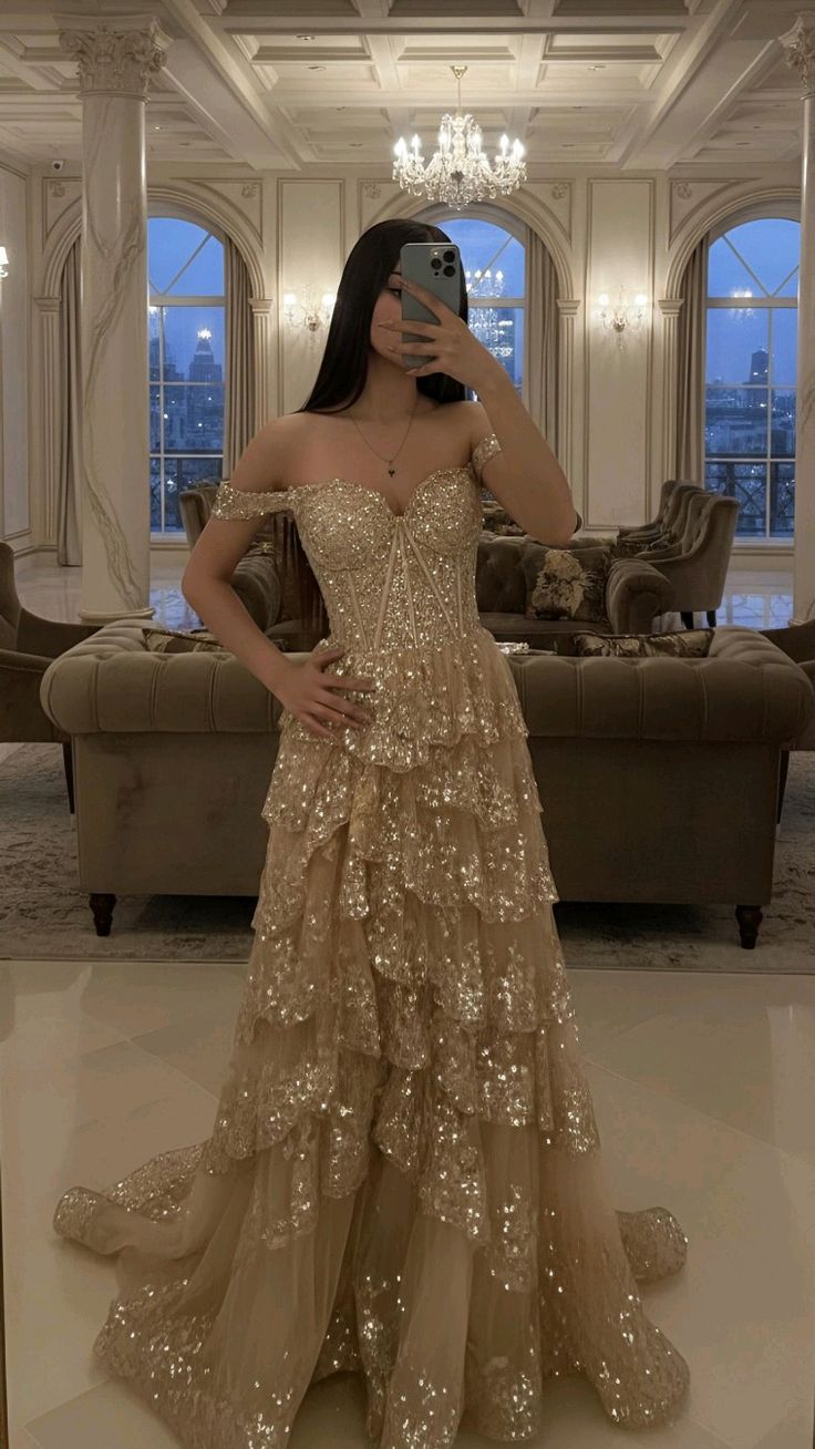 Modest A Line Prom Dresses For Women Sweetheart Off The Shoulder Gold Lace Party Gown N1543
