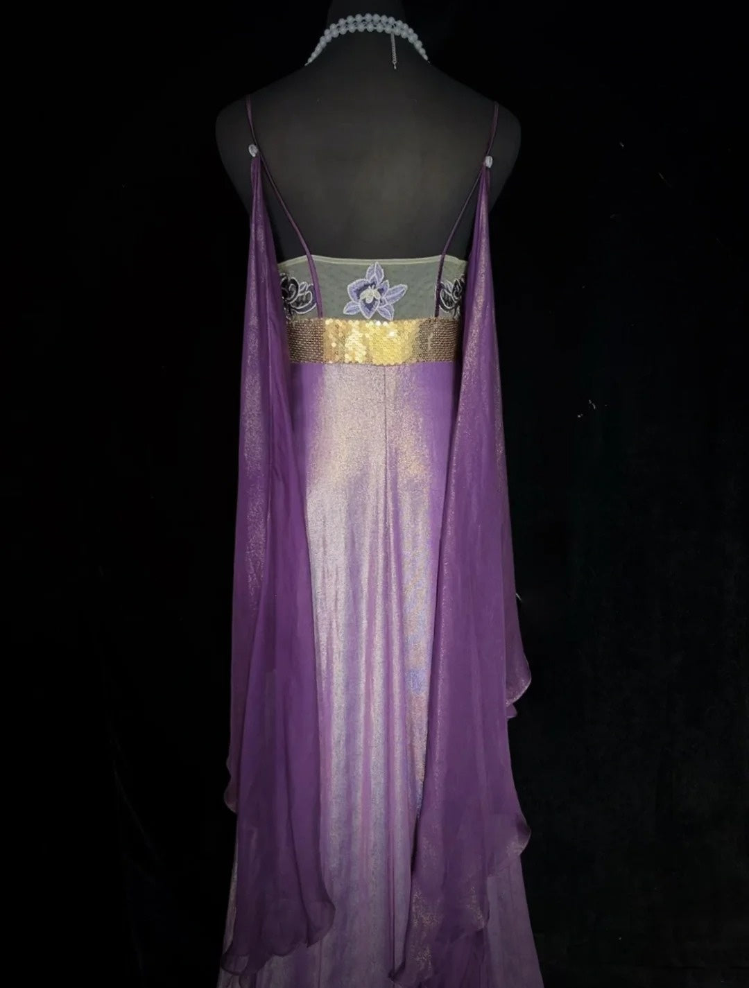 Charming Prom Dresses A line Spaghetti Strap Purple Chiffon With Cape Long Formal Evening Dress N3897