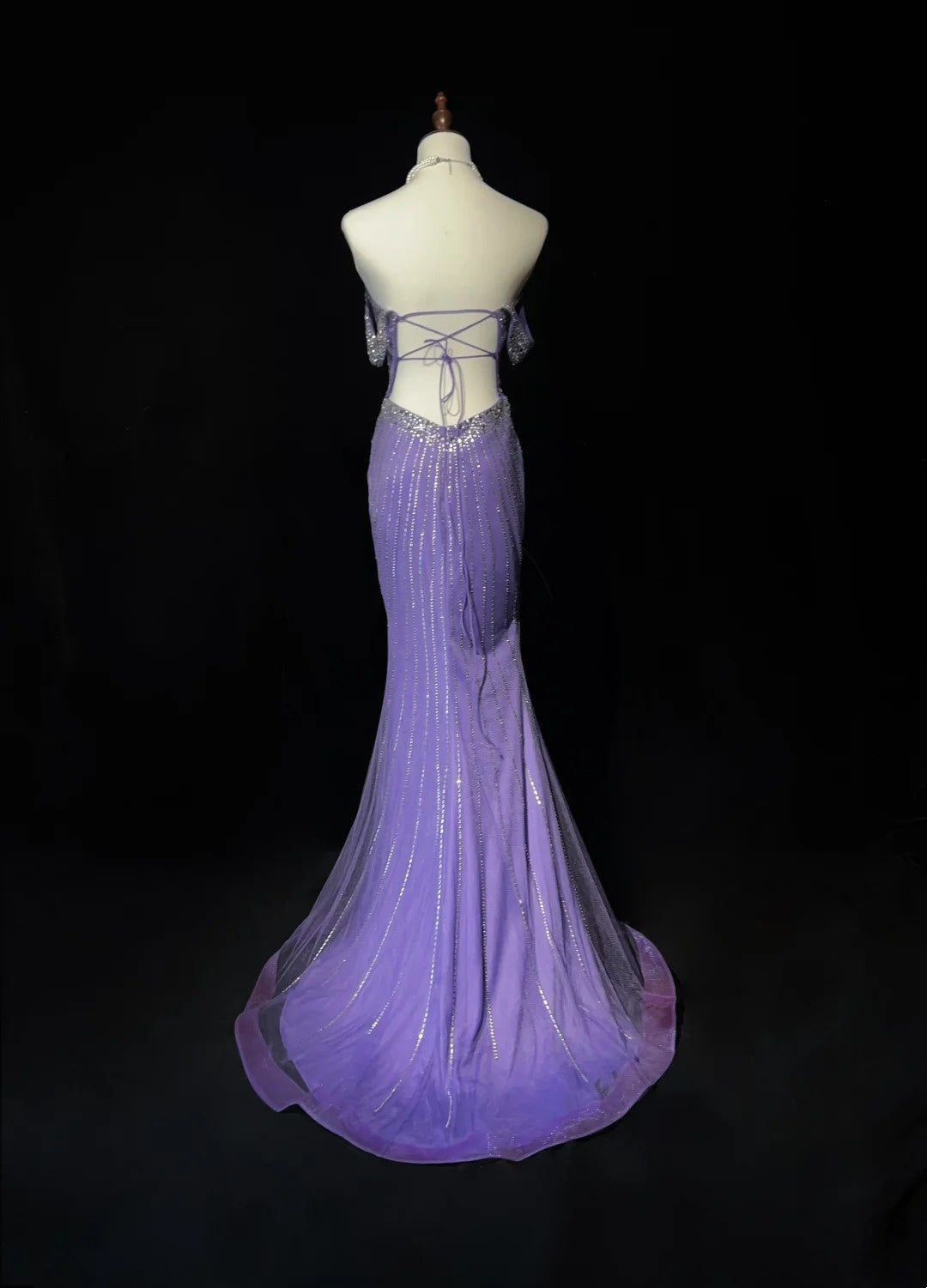 Glitter Prom Dresses Mermaid Sweetheart Lilac Tulle With Beading Backless Long Formal Evening Dress N3888