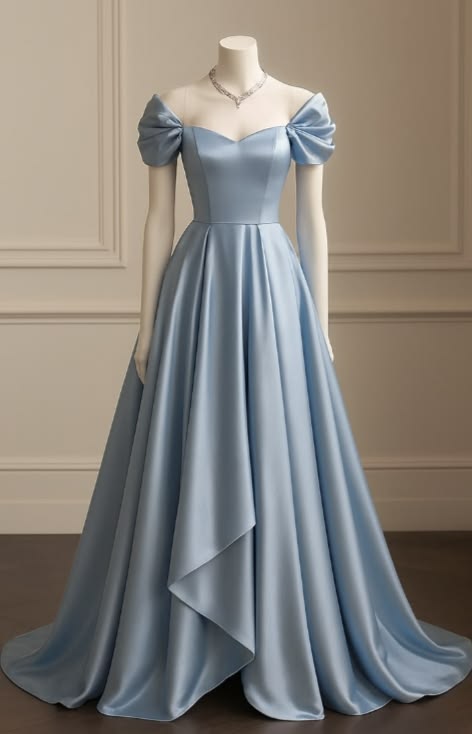 Women’s Powder Blue Off-Shoulder Satin Ball Gown Prom Gown Party Wear Fashion Dresses N1854