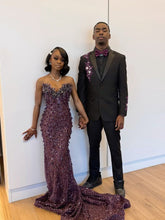 Sexy Special Occasion Dress Mermaid Sweetheart Grape Sequins Prom Dresses With Beads Gem Party Dress Long Evening Dresses AB2103