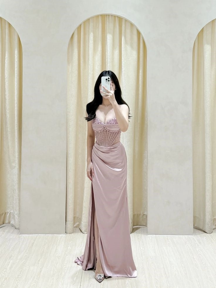 Sexy Special Occasion Dress Mermaid Sweetheart Pink Prom Dresses With Slit Party Dress Evening Dresses AB2102