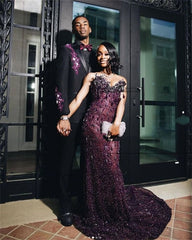Sexy Special Occasion Dress Mermaid Sweetheart Grape Sequins Prom Dresses With Beads Gem Party Dress Long Evening Dresses AB2103