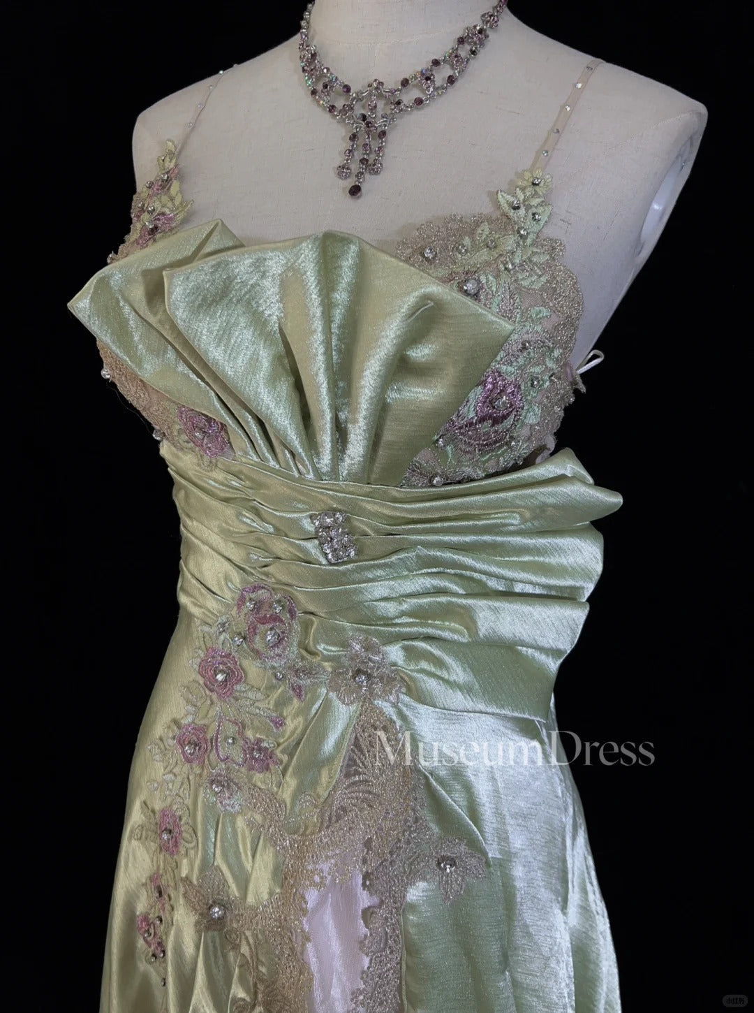 Elegant Prom Dresses Inspo Mermaid Spaghetti Strap Sage Green Satin With Lace Beading For Women Formal Dress N3230