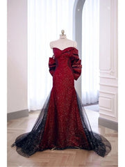 Sexy Special Occasion Dress Mermaid Sweetheart Red Black Tulle Prom Dresses With Pleated Party Dress Long Evening Dresses AB2105