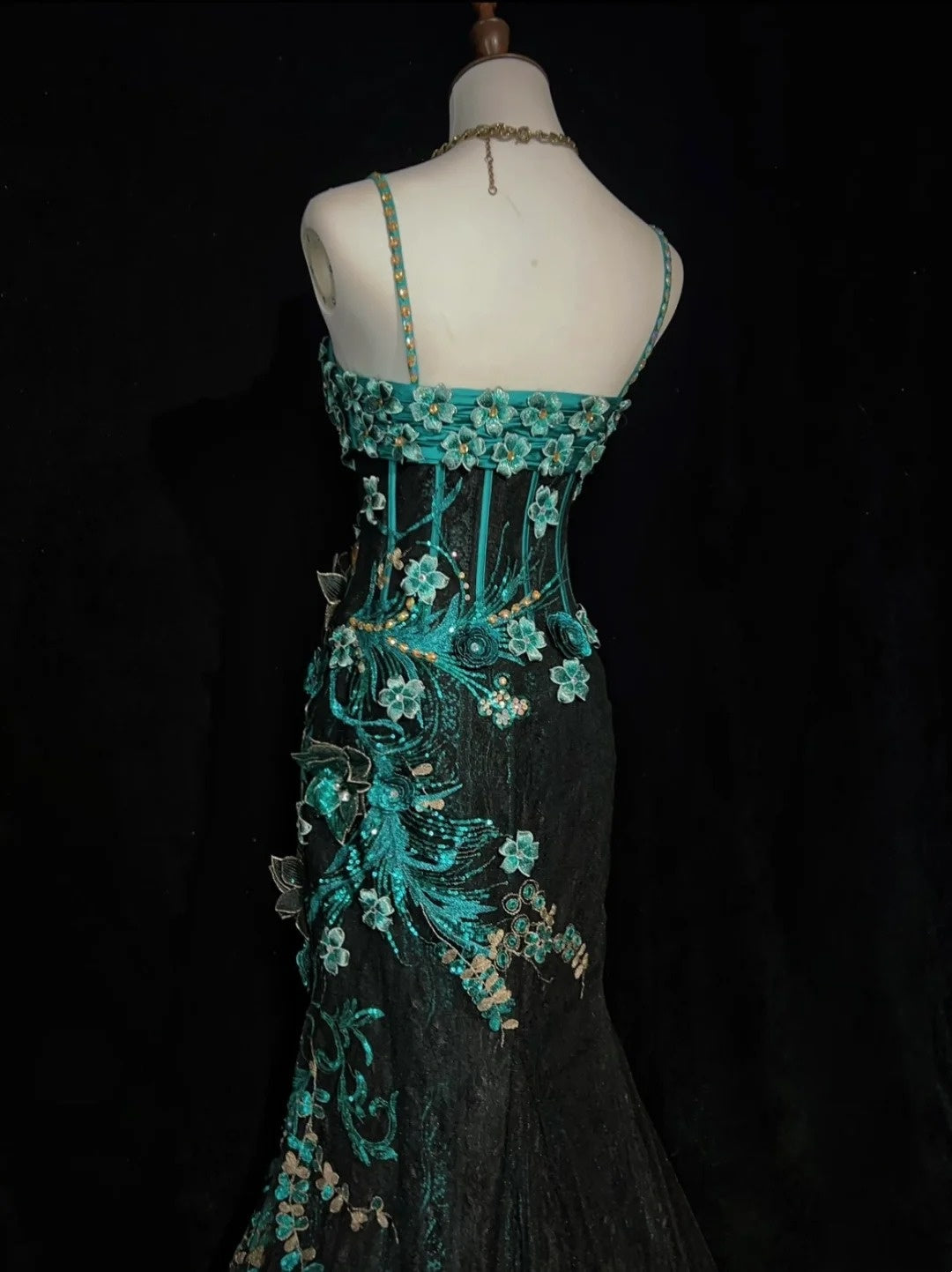 Vintage Prom Dresses Inspo Mermaid Spaghetti Strap Black Tulle Blue Lace With Beading For Women Formal Dress N3216