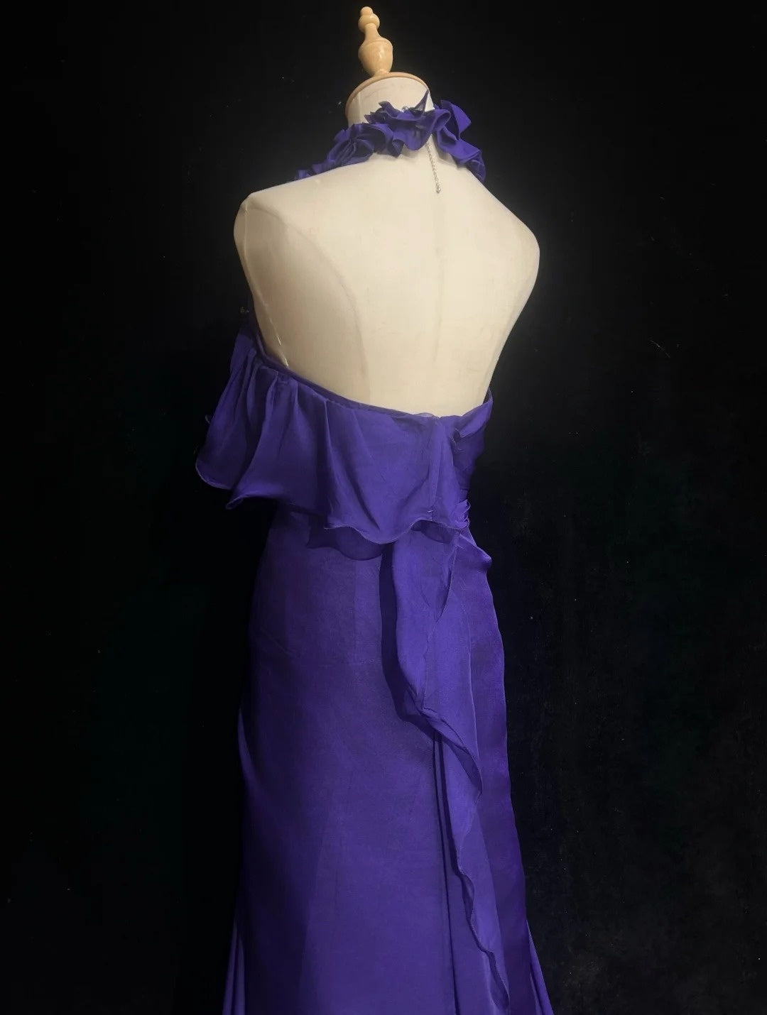 Vintage Prom Dresses 1960s Mermaid V Neck Purple Chiffon With Ruffled Long Prom Gown N3110
