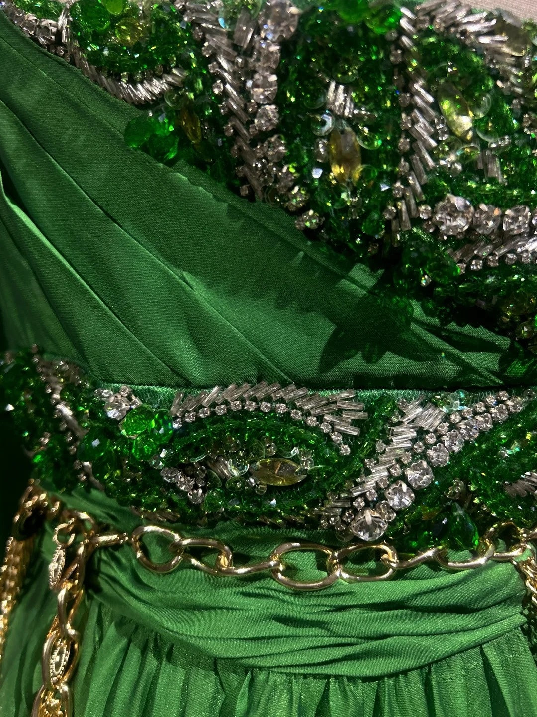 Sexy A Line One Shoulder Green Chiffon With Beads Gem Crystals Formal Dress Long Prom Dresses N2697